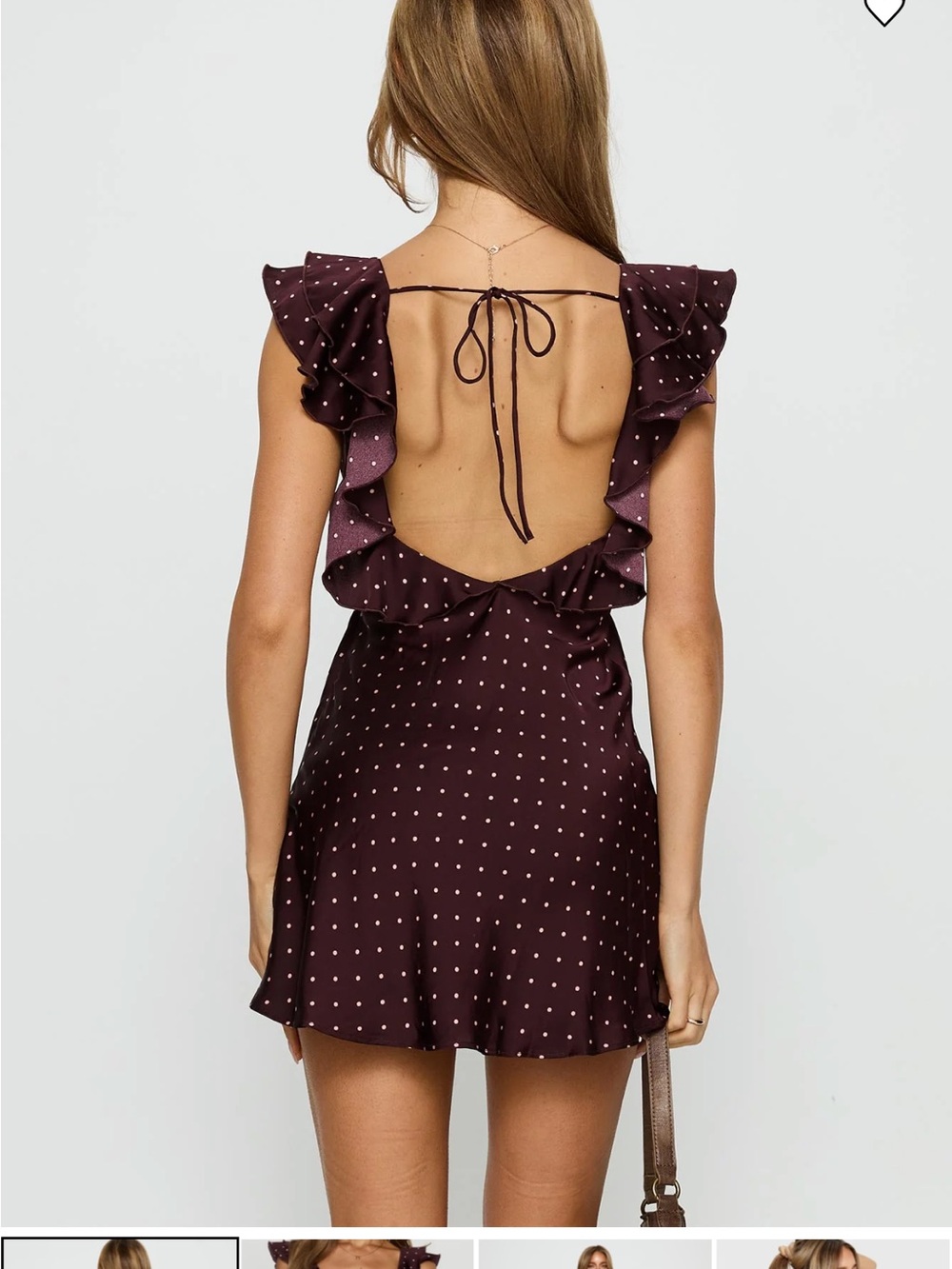 Princess Polly Wine Polka Dot Ruffle Mini Dress - Picture 2 of 5